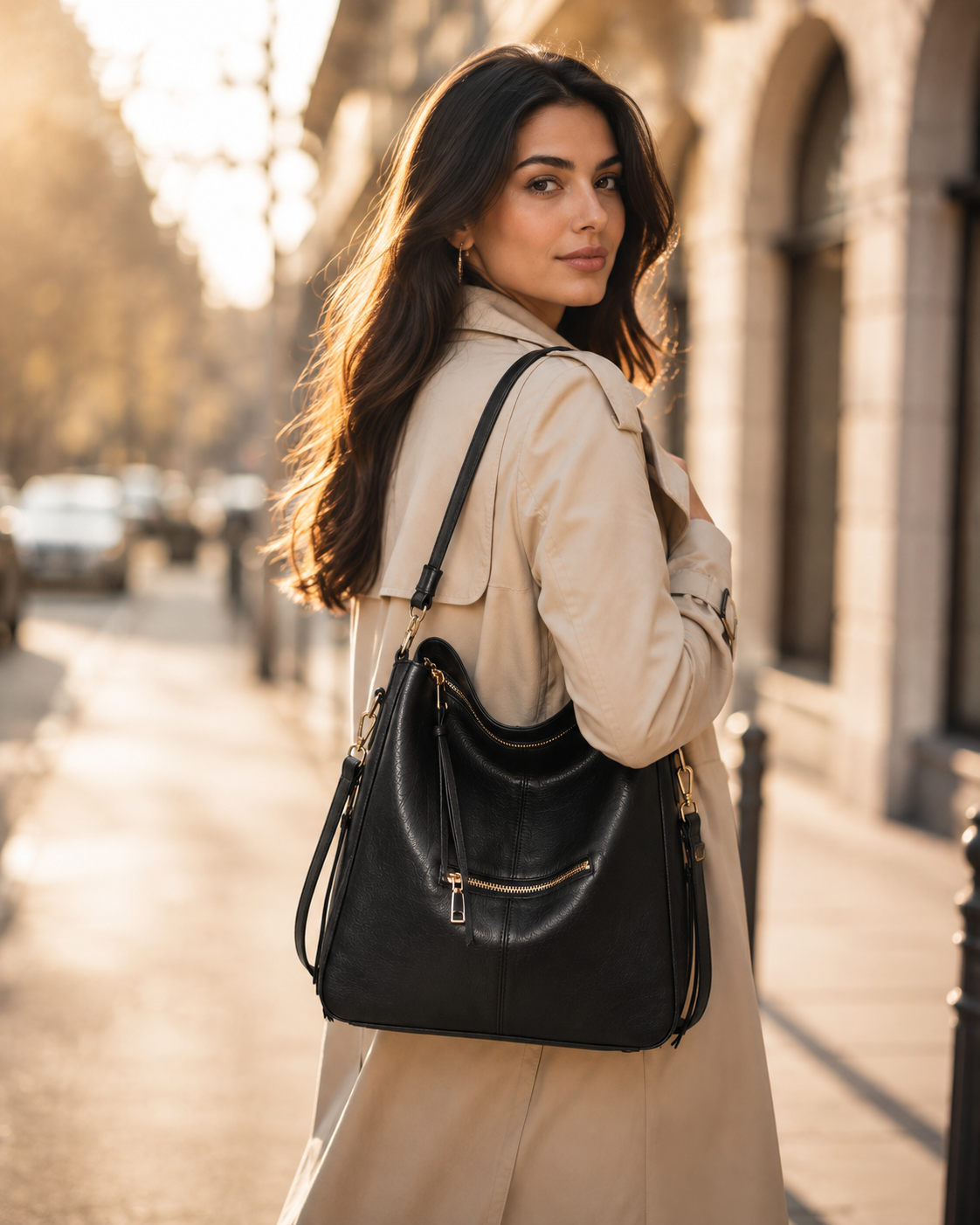 Premium Soft Hobo Handbag – Cognac Brown PU Leather with Gold Hardware