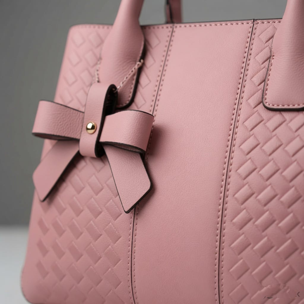Verity Bags Soft Blush Pink Woven Tote Handbag with Bow Charm | Luxury Crossbody for Women